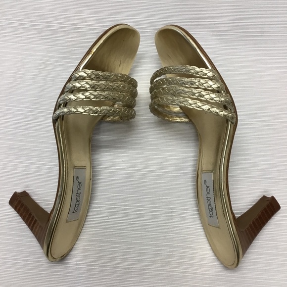 Together Shoes - Darling Leather Slide-on Gold Heels by Together